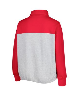 Women's Heather Gray, Scarlet Ohio State Buckeyes Plus Size Sideline to Sideline Quarter-Zip Top
