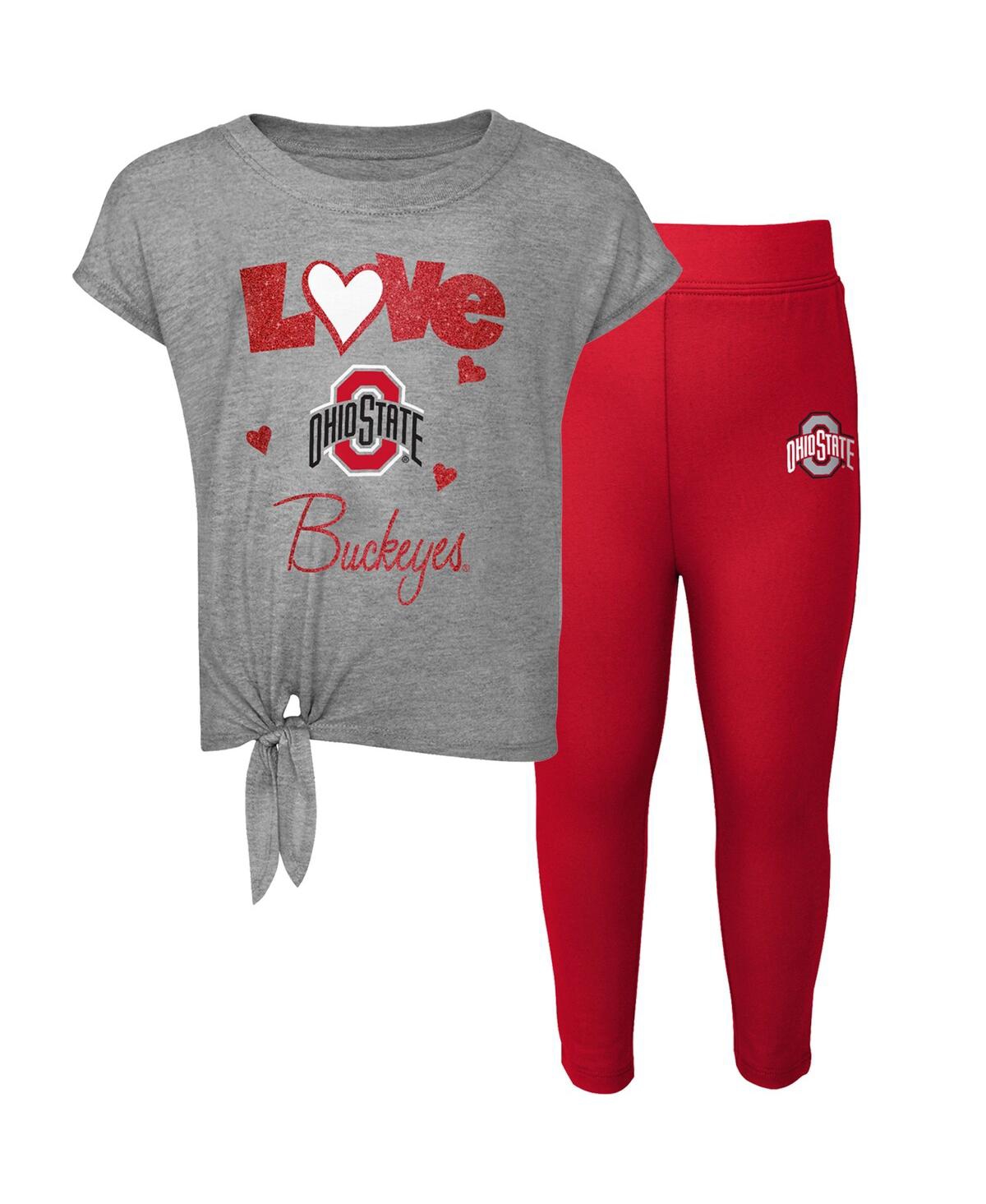 Outerstuff Preschool And Toddler Boys And Girls Heathered Gray, Scarlet Ohio State Buckeyes Forever Love T-shir In Heathered Gray,scarlet