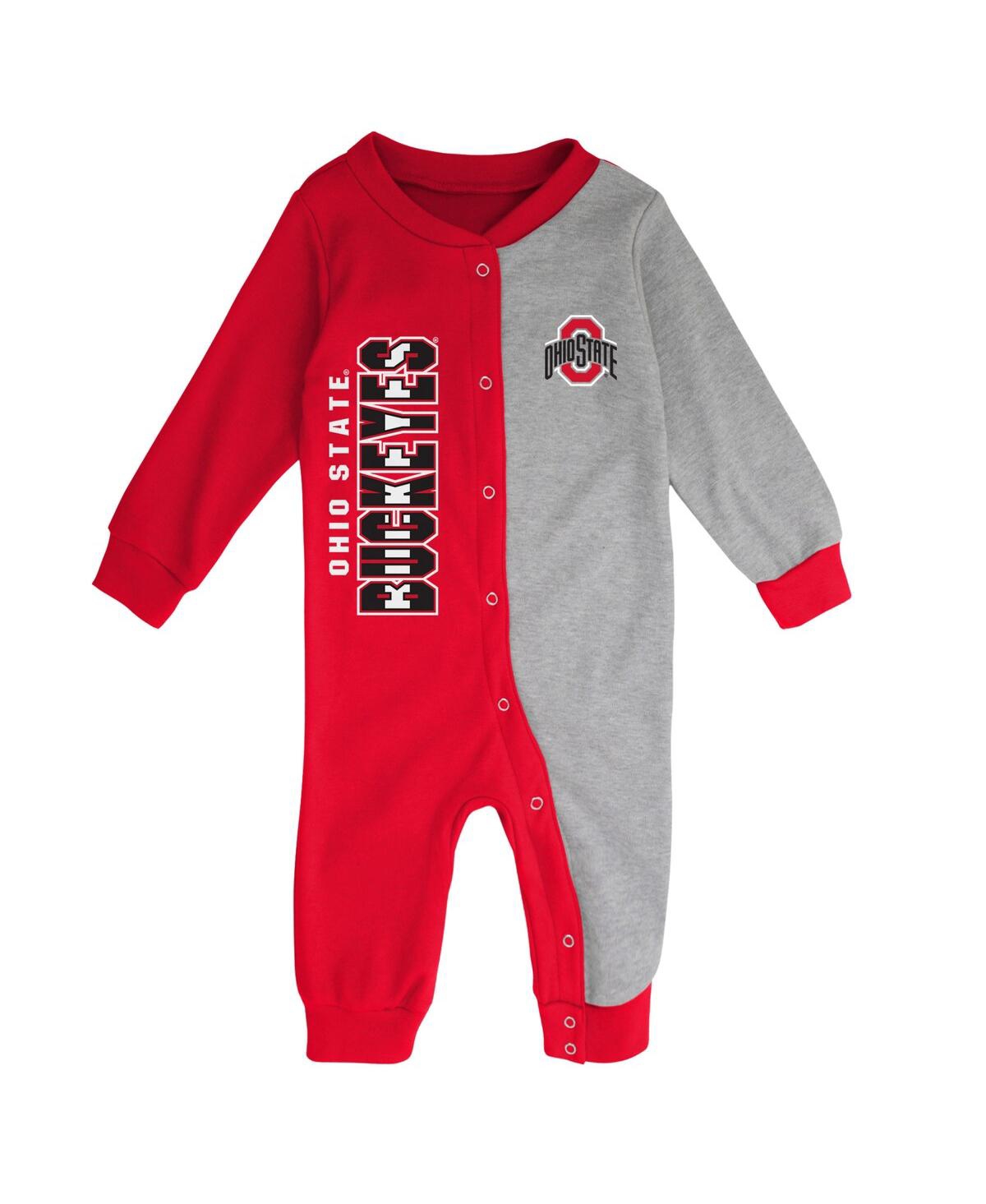 Outerstuff Infant Boys And Girls Scarlet, Heather Gray Ohio State Buckeyes Halftime Two-tone Sleeper In Scarlet,heather Gray