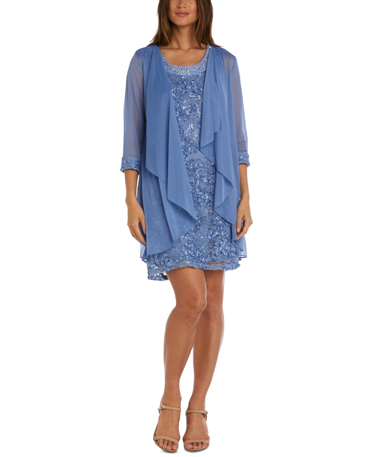 Shop R & M Richards Women's Sequined Soutache-mesh Dress In Blue