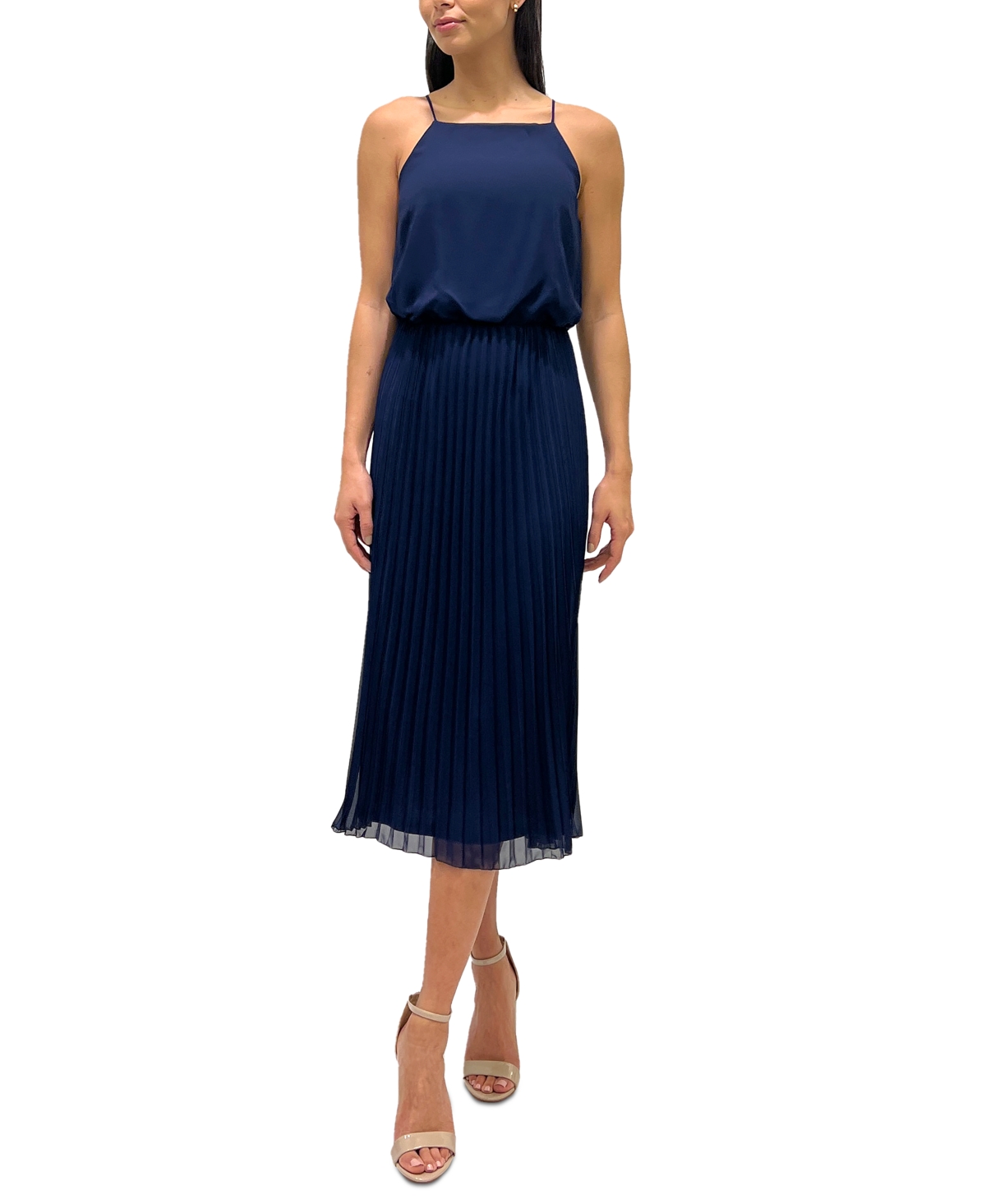 Sam Edelman Blouson Pleated Dress In Navy