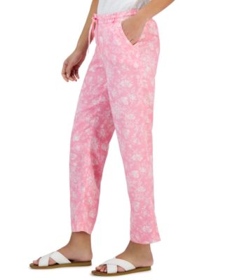 Charter Club Women's Linen Toile-Print Pull-On Pants, Created for Macy's