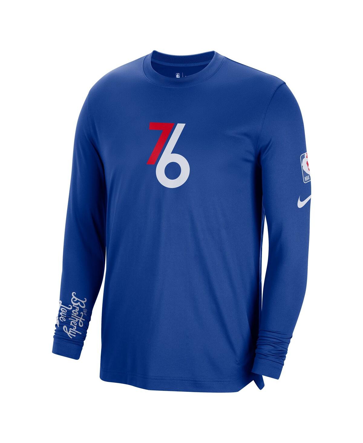 Shop Nike Men's  Blue Philadelphia 76ers 2022/23 City Edition Pregame Warmup Long Sleeve Shooting Shirt