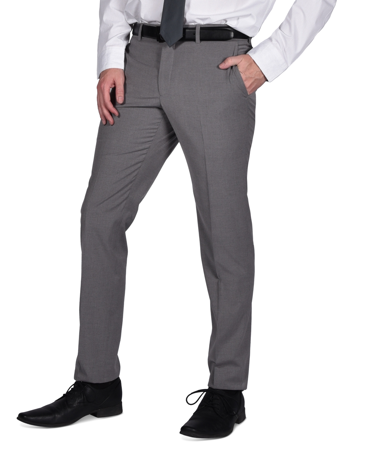 Portfolio Men's Micro-Grid Slim-Fit Stretch Suit Pants - Light Grey