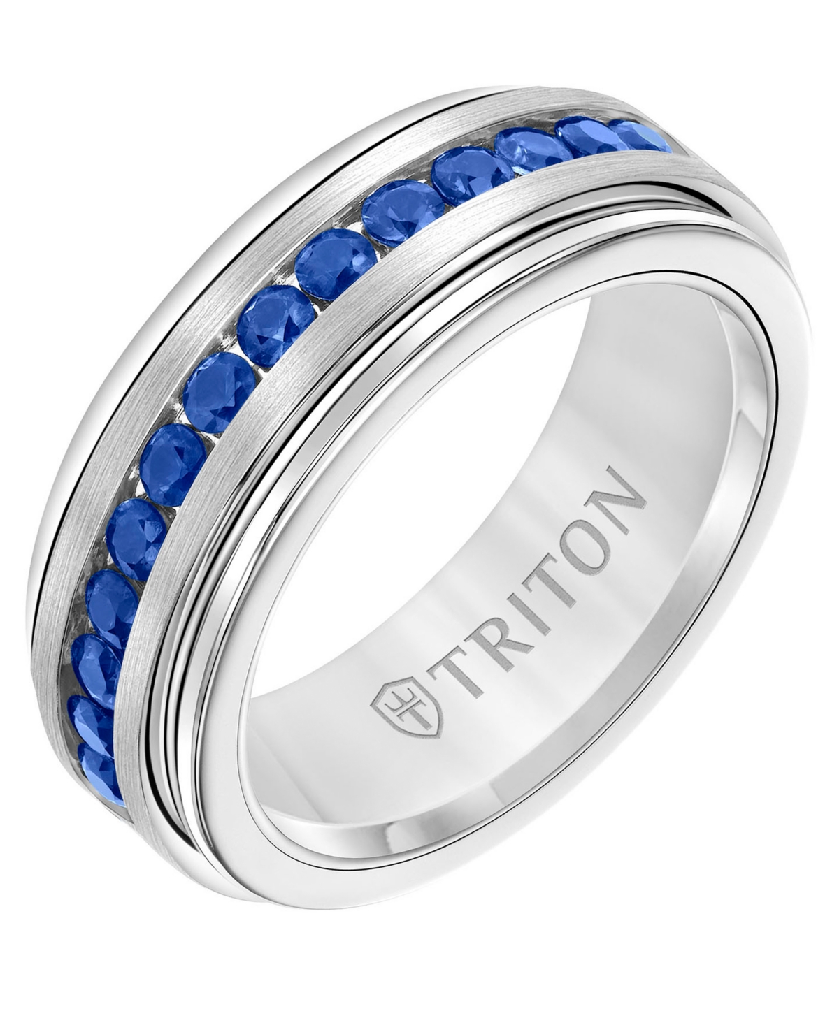 Men's Sapphire Wedding Band (1-1/2 ct. t.w.) in White Tungsten Carbide & Sterling Silver - Sterling Silver