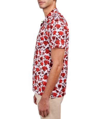 Men's Slim-Fit Non-Iron Performance Stretch Floral-Print Camp Shirt