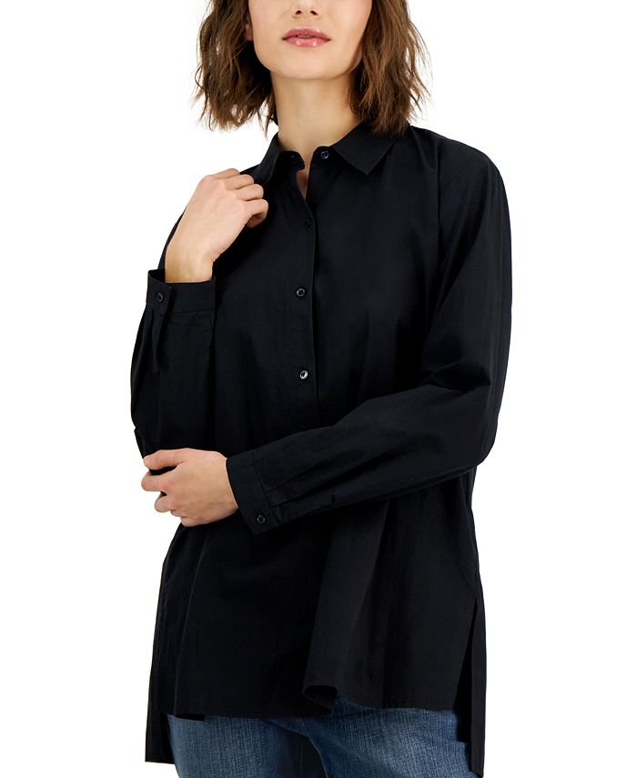 Eileen Fisher Women's Organic Cotton Poplin Button Shirt - Macy's