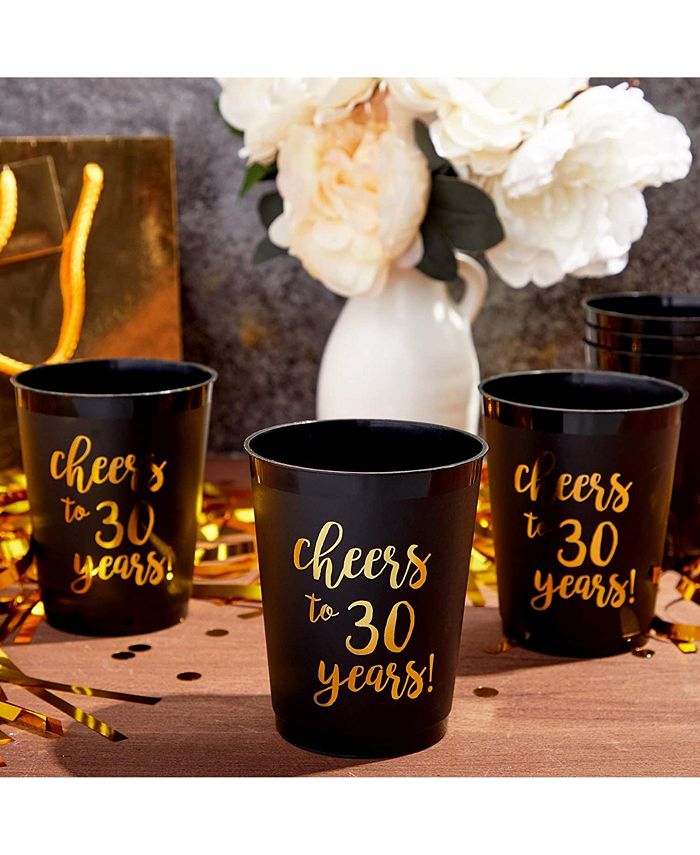 Sparkle and Bash Black Plastic Tumbler Cups for 30th Party, Cheers to ...