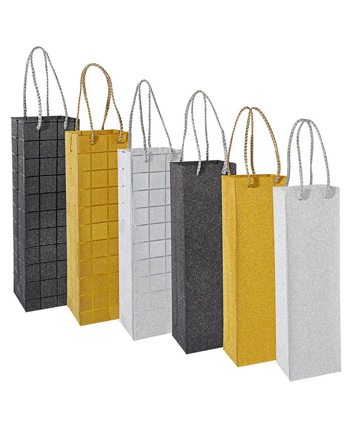 Juvale 6 Pack Foiled Glitter Wine Bottle Gift Bags with Handles for