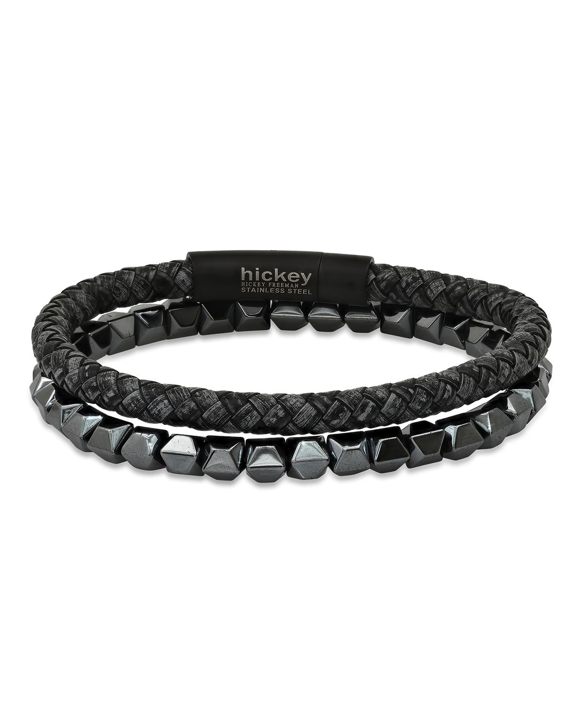 Hmy Jewelry Hickey By Hickey Freeman Studded Faceted Hematite Beaded Stretch Bracelet, 2 Piece Set In Charcoal