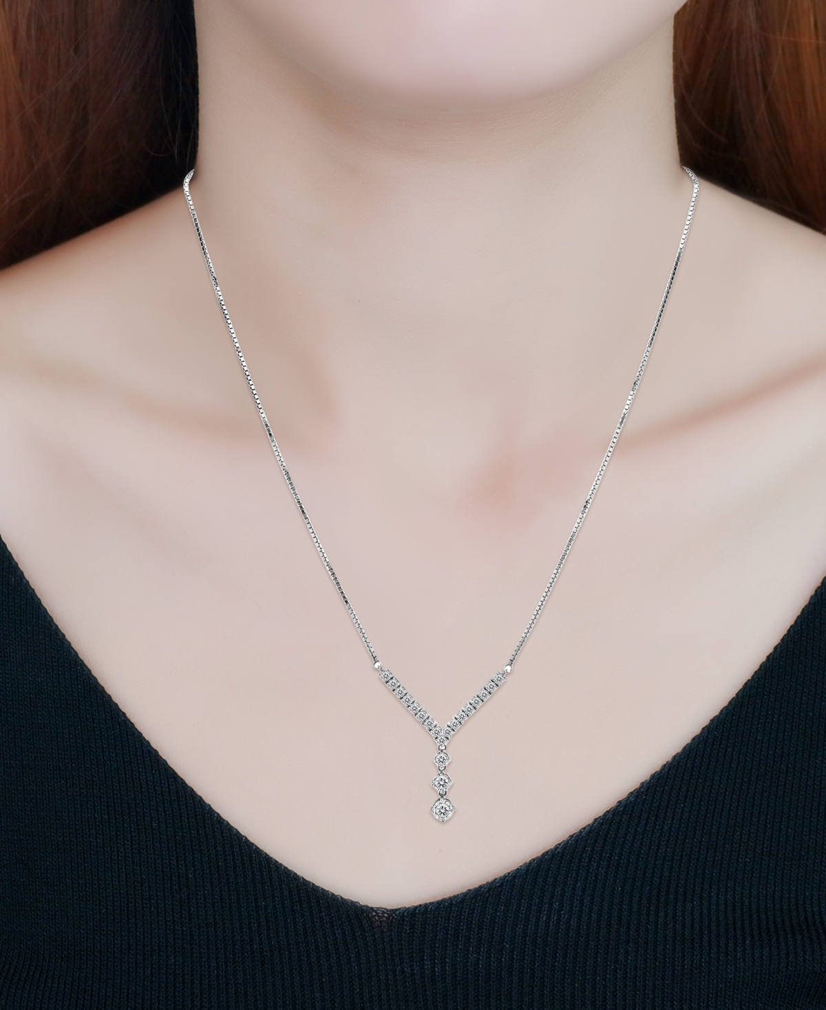 Macy's Cubic Zirconia 4, 5, 6 mm Graduated Drop Adjustable Necklace (5.5 ct. t.w.) in 18Kor- Sterling Silver
