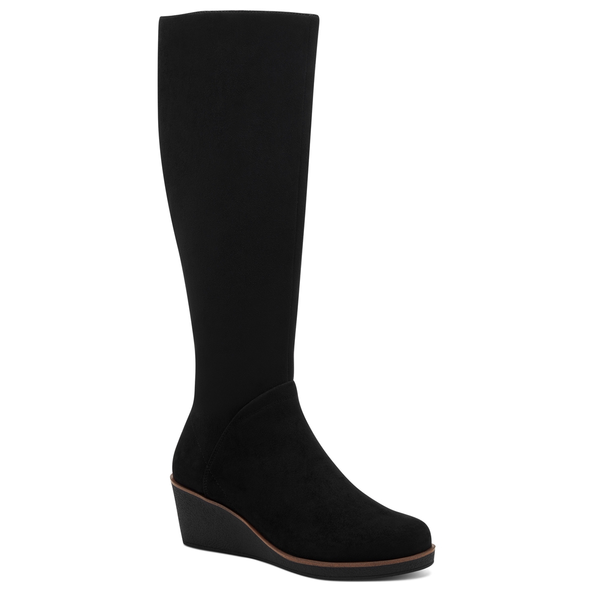 Shop Aerosoles Women's Tall Binocular Wide Calf Wedge Boots In Black Faux Suede