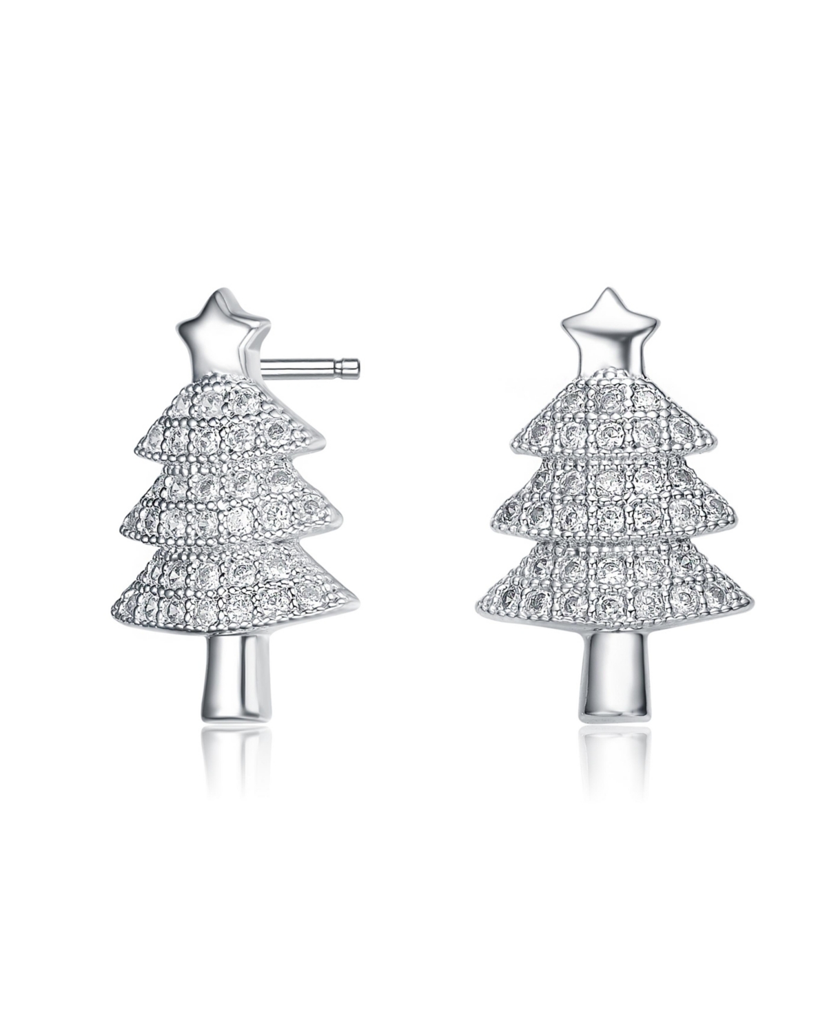 Genevive Sterling Silver Cubic Zirconia Pave Christmas Tree Earrings In Clear
