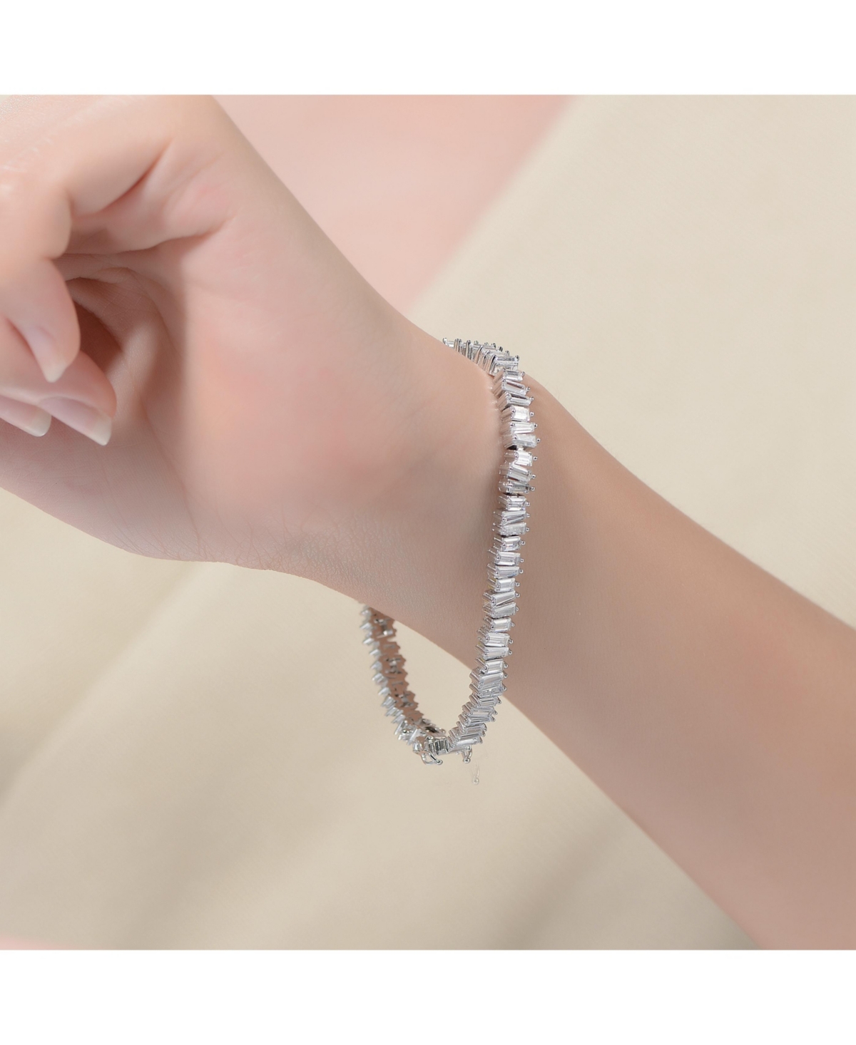 Genevive Sterling Silver Rhodium PlatedCubic Zirconia Tennis Bracelet - Clear