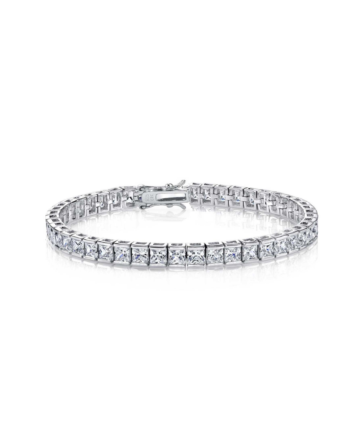 Sterling Silver with Square Colored Cubic Zirconia Stylish Tennis Bracelet in White Gold Plated or 14K Gold Plated - Silver