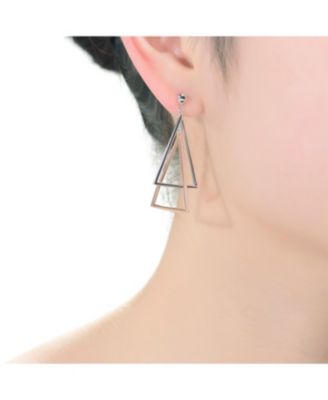 Stylish Sterling Silver Two-Tone Triangle Dangling Earrings