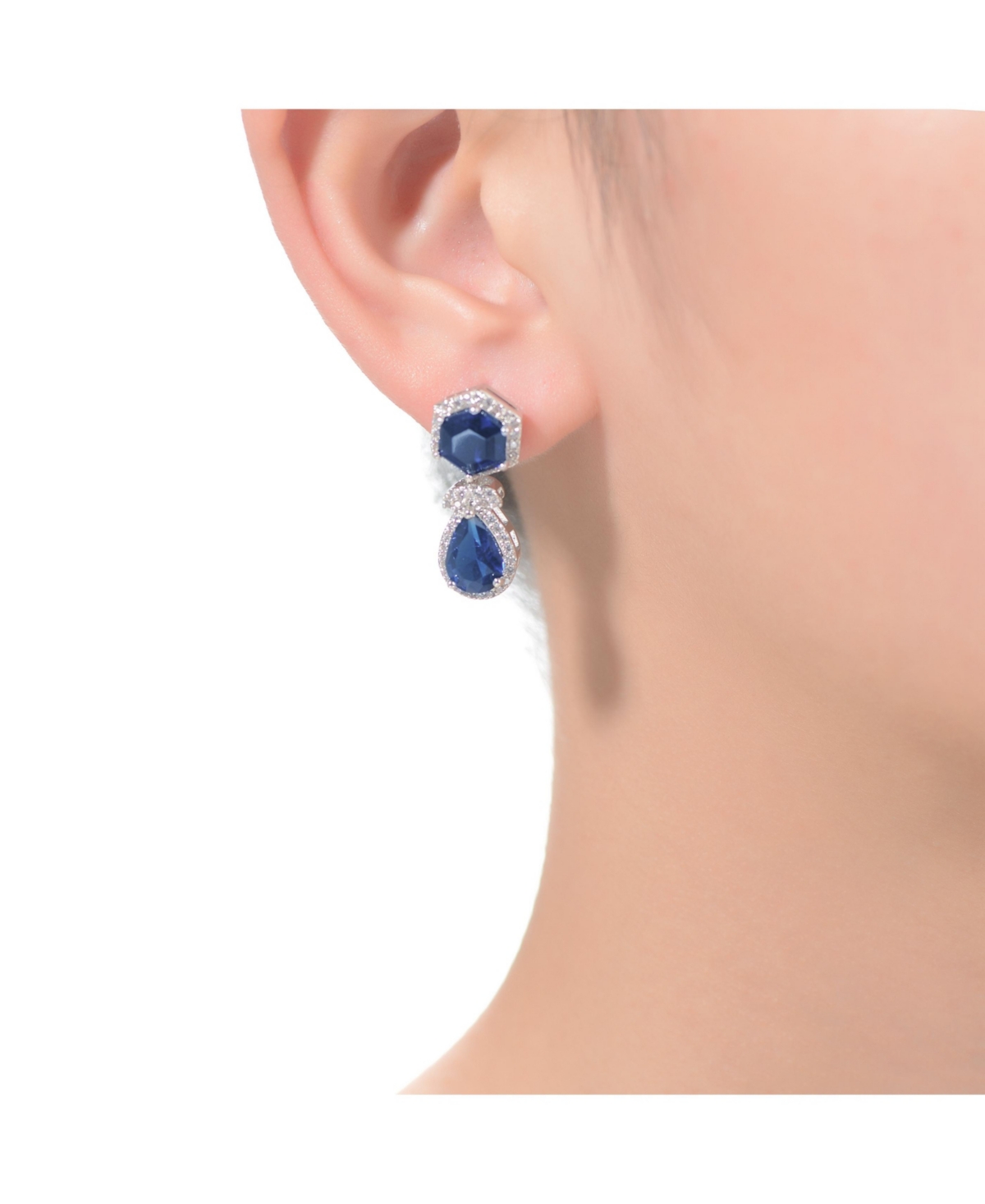 Genevive Vintage Rhodium-Plated Halo Earrings in Sterling Silver with Green & Cubic Zirconia