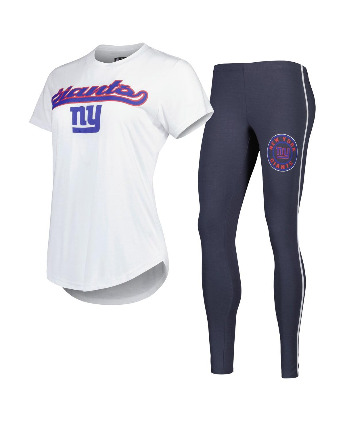 Concepts Sport Women's  White, Charcoal New York Giants Sonata T-shirt And Leggings Sleep Set In White,charcoal