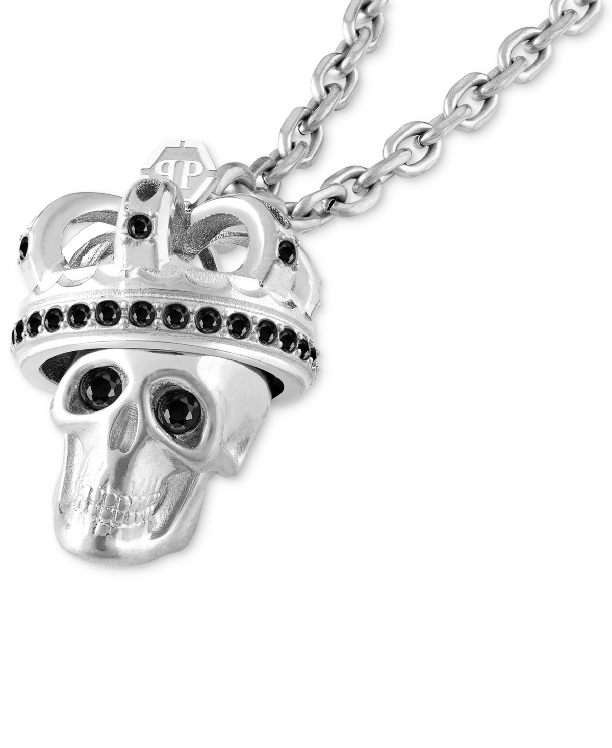 Shop Philipp Plein Stainless Steel 3d Crowned $kull Cable Chain 29-1/2" Pendant Necklace