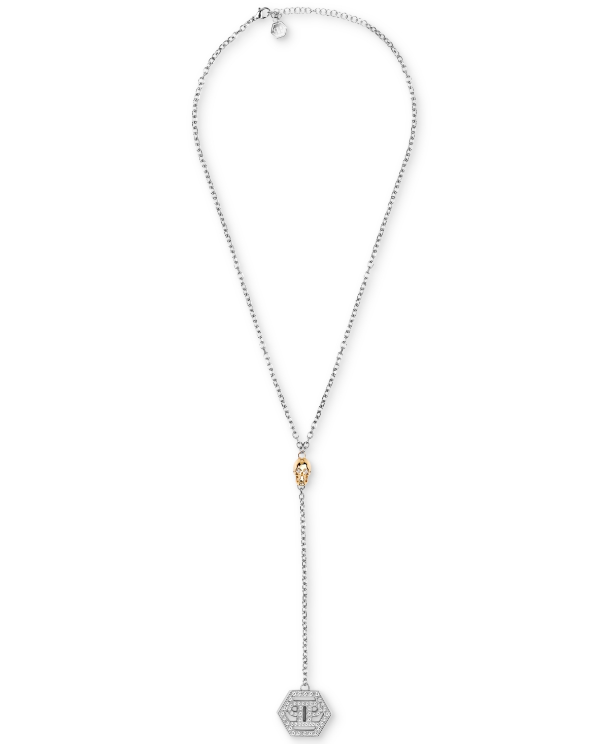 Shop Philipp Plein Two-tone Stainless Steel Pave 3d $kull & Hexagon Logo 20" Lariat Necklace