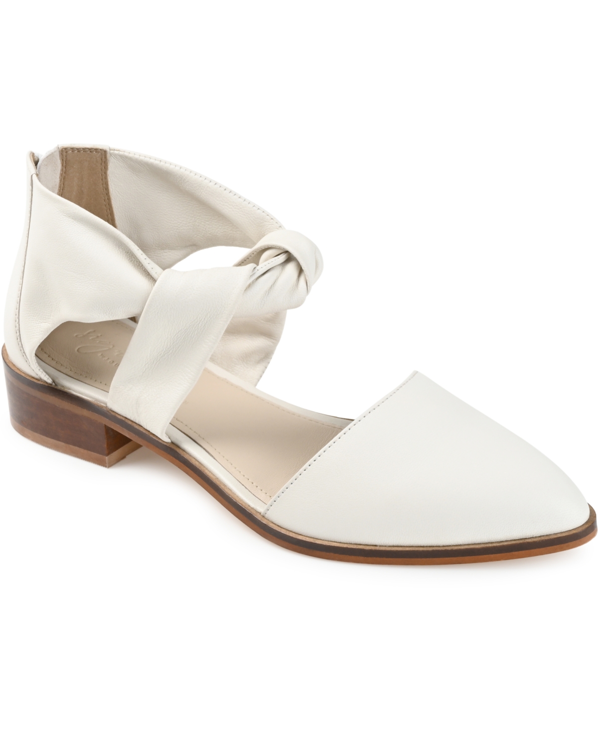Journee Signature Women's Tayler Twisted Ankle Strap Flats In Ivory