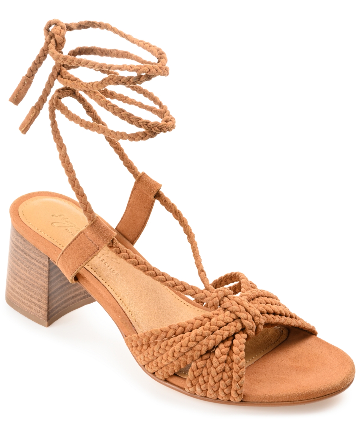 Shop Journee Signature Women's Railee Braided Block Heel Sandals In Cognac