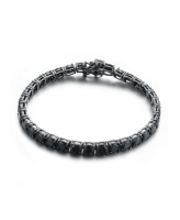 Sterling Silver Black Plated Black Cubic Zirconia Tennis Bracelet - Black
