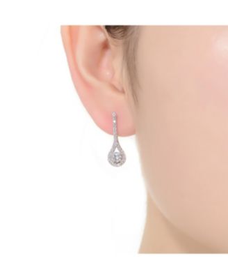 Sterling Silver with Rhodium Plated Clear Round Cubic Zirconia Solitaire with Accent Teardrop Earrings