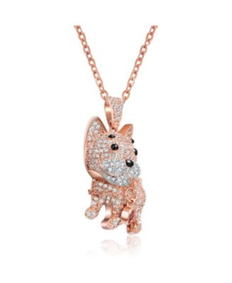 Sterling Silver Rhodium and 18K Gold Plated Enamel and Cubic Zirconia Cat Pendant