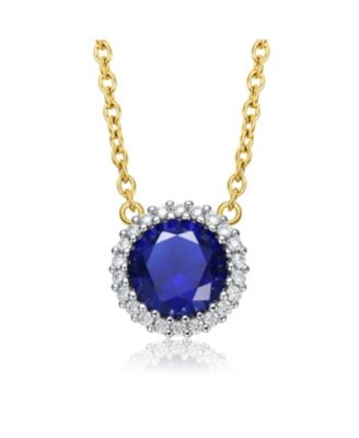 Sterling Silver Two-Tone Cubic Zirconia Round Colored Necklace with Gold Link Chain