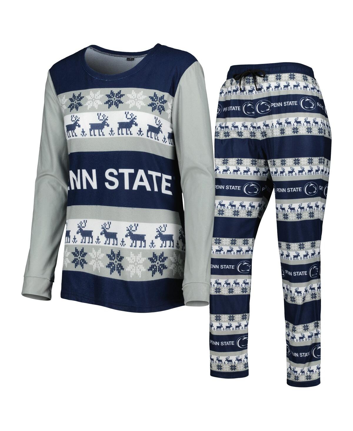 Women's Foco Navy Penn State Nittany Lions Ugly Long Sleeve T-shirt and Pajama Pants Sleep Set - Navy
