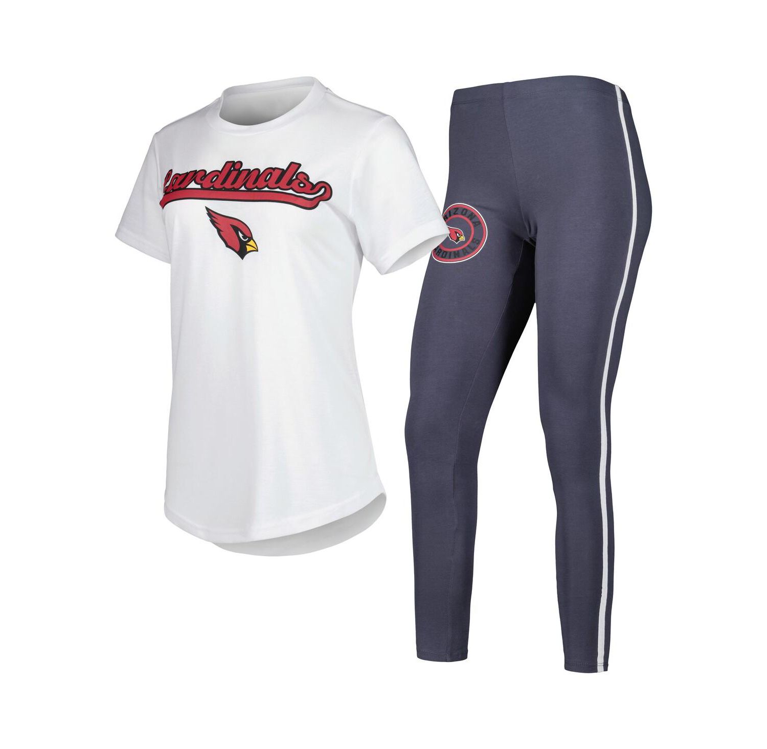 Women's White, Charcoal Arizona Cardinals Sonata T-shirt and Leggings Sleep Set