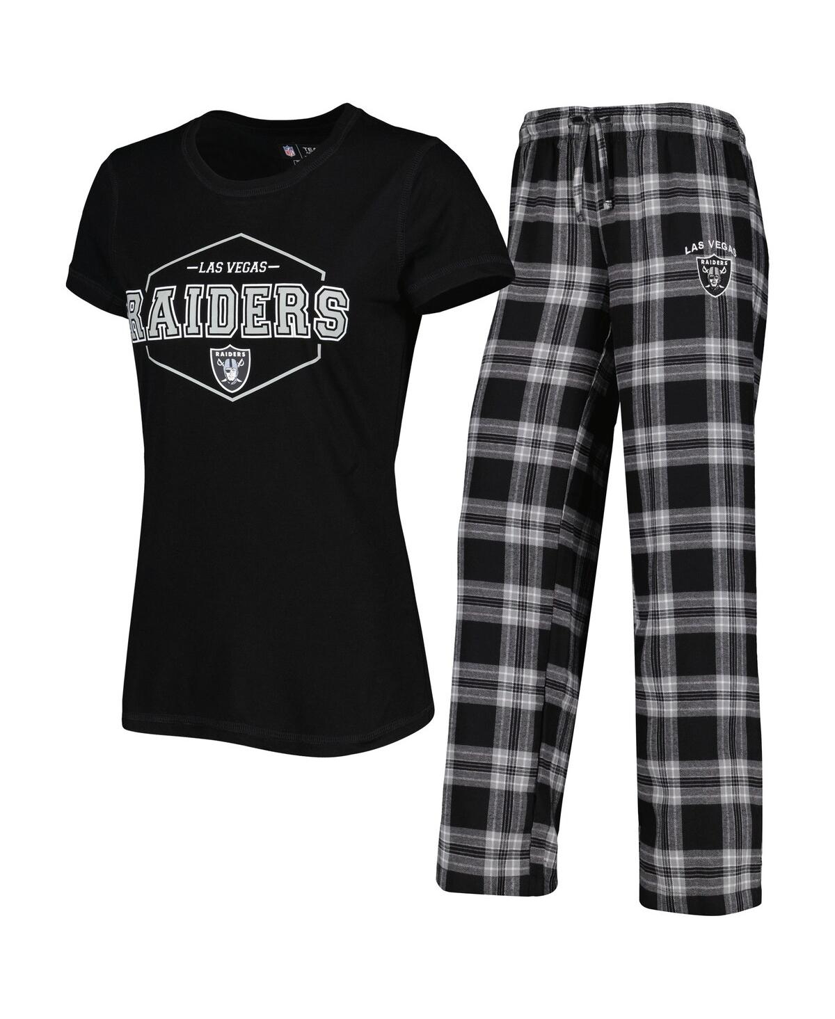 Concepts Sport Women's  Black, Gray Las Vegas Raiders Badge T-shirt And Pants Sleep Set In Black,gray