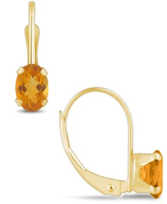 Gemstone Leverback Earrings in 10K Yellow Gold