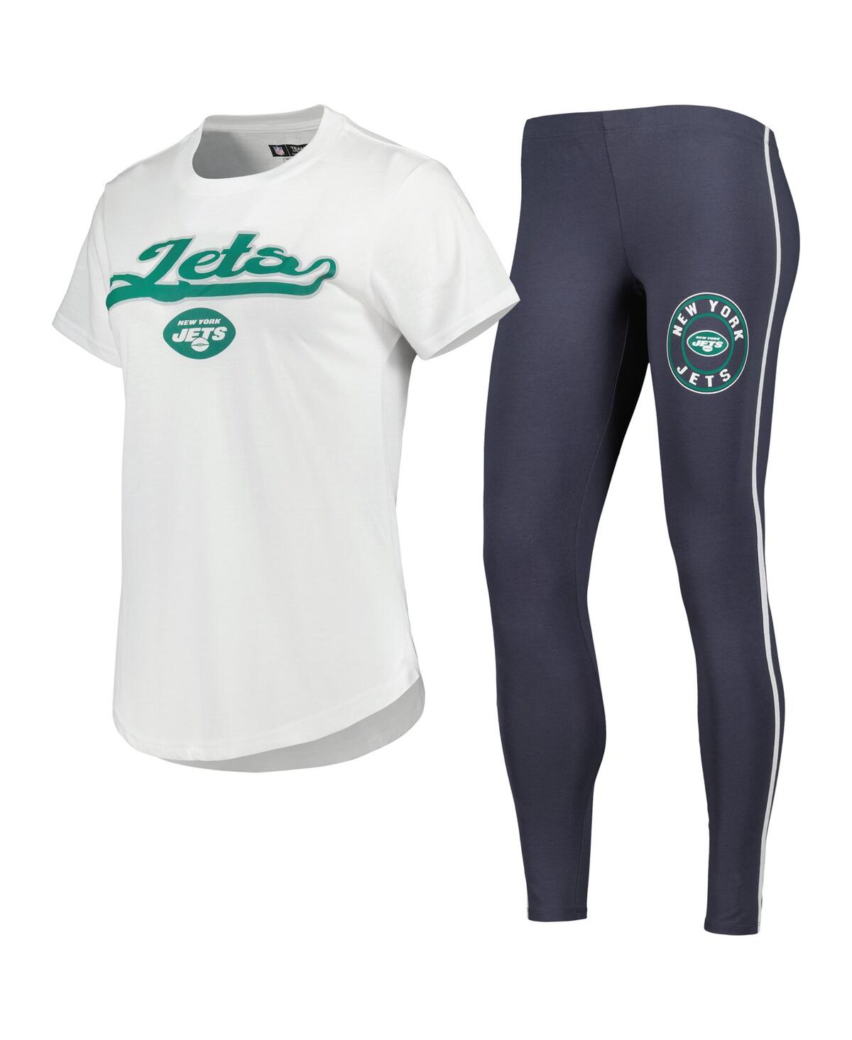 Concepts Sport Women's  White, Charcoal New York Jets Sonata T-shirt And Leggings Sleep Set In White,charcoal