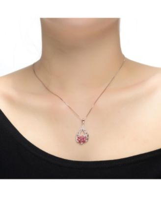 Sterling Silver 18K Rose Gold Plated Clear and Red Cubic Zirconia Accent Pendant Necklace