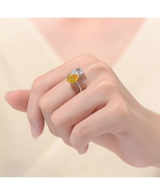 Sterling Silver Rhodium Plated Clear and Yellow Cubic Zirconia Bypass Ring