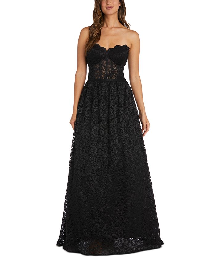Give it a Twirl Black Lace Strapless Midi Dress