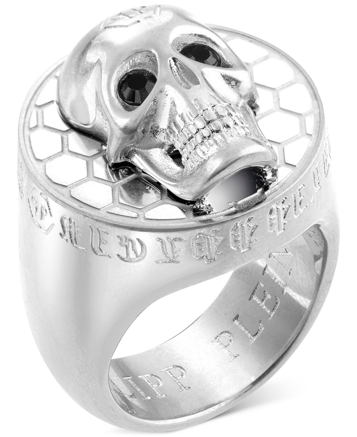 Philipp Plein Stainless Steel 3d $kull Statement Ring