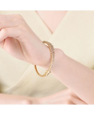 Sterling Silver with Rhodium Plated Clear Round Cubic Zirconia Cluster Style Bangle Bracelet