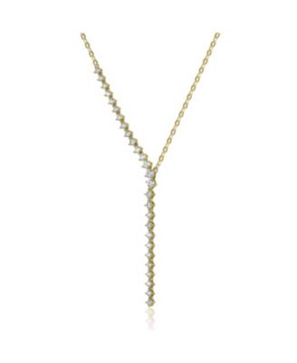 Rhodium-Plated with  Cubic ZIrconia Asymmetrical Waterfall Y-Necklace in Sterling Silver