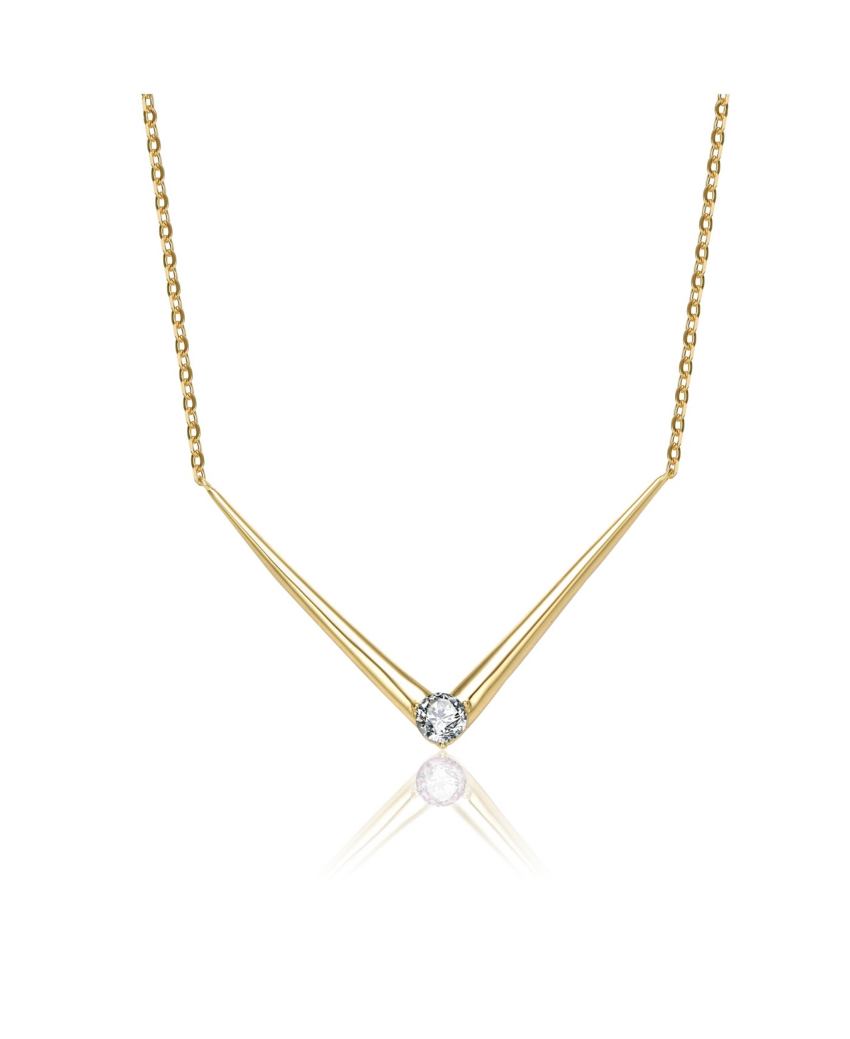 Genevive 14k Yellow Gold Plated With Emerald Cubic Zirconia Solitaire Chevron Layering Necklace In Sterling S
