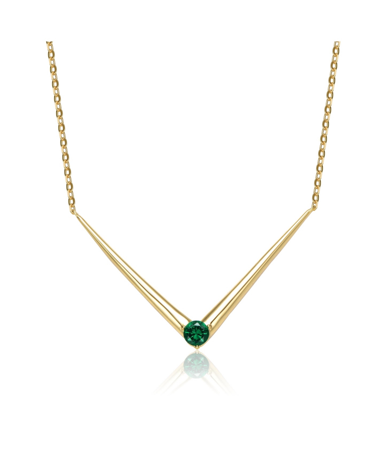 14k Yellow Gold Plated with Emerald Cubic Zirconia Solitaire Chevron Layering Necklace in Sterling Silver - Sapphire