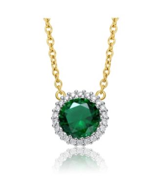 Sterling Silver Two-Tone Cubic Zirconia Round Colored Necklace with Gold Link Chain