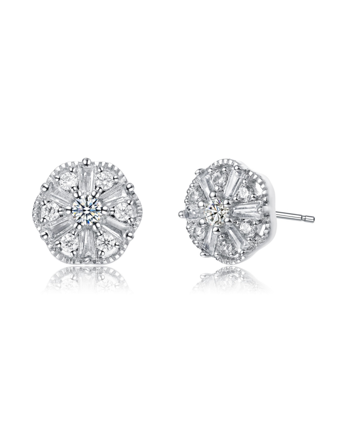 White Gold Plated Cubic Zirconia Stud Earrings - Clear