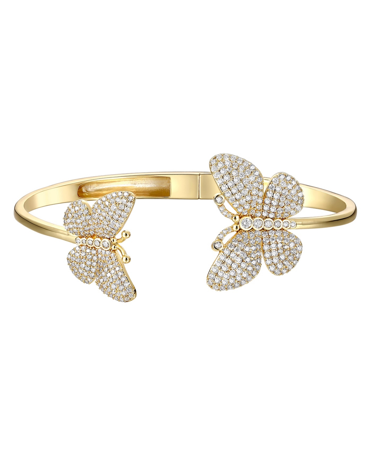 Genevive Sterling Silver & 14KPlated French Pave Butterfly Open Cuff Bangle with Cubic Zirconia - Gold