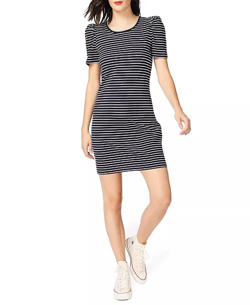women's short sleeve thin classic stripe knit dress