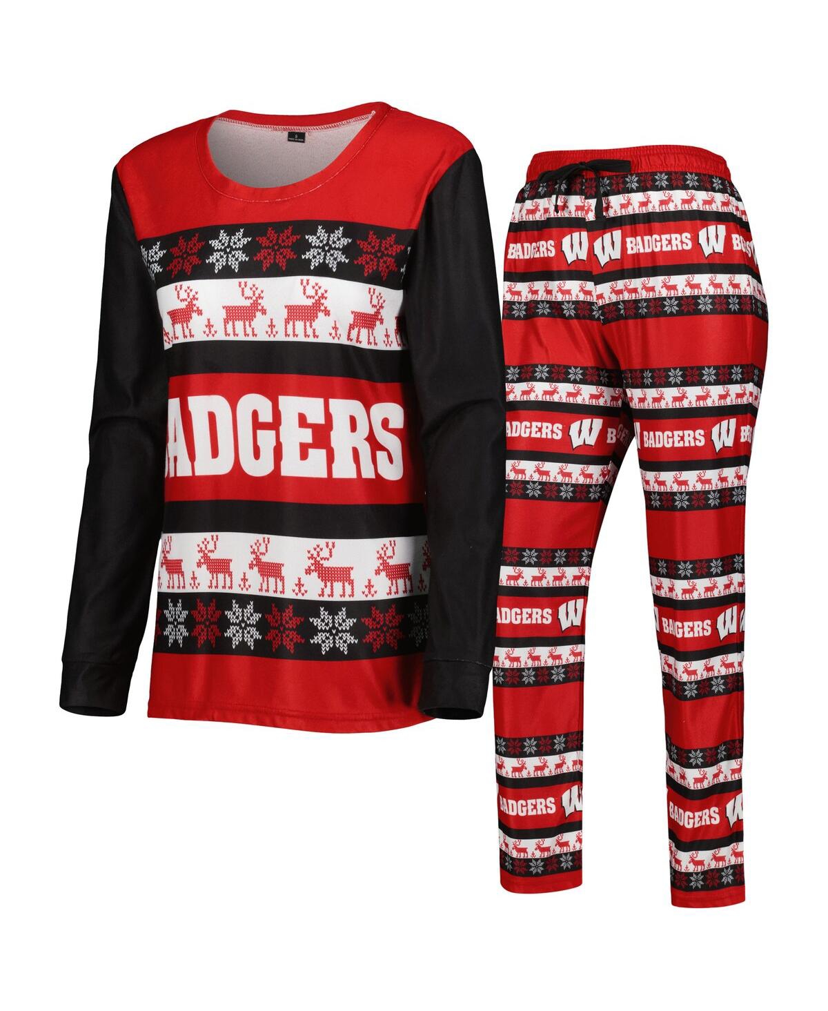 Women's Foco Red Wisconsin Badgers Ugly Long Sleeve T-shirt and Pajama Pants Sleep Set - Red