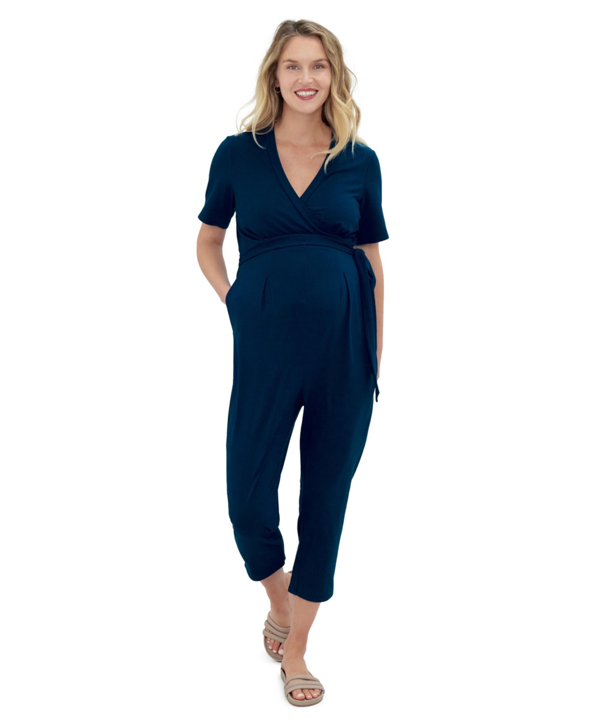 Ingrid + Isabel Women's Maternity Everywear Short Sleeve Jumpsuit - Gibralter Sea