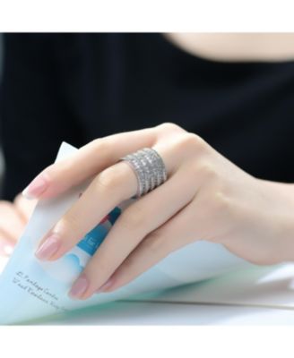 White Gold Plated with  Cubic Zirconia 5-Row Stacked Column Glamor Ring in Sterling Silver